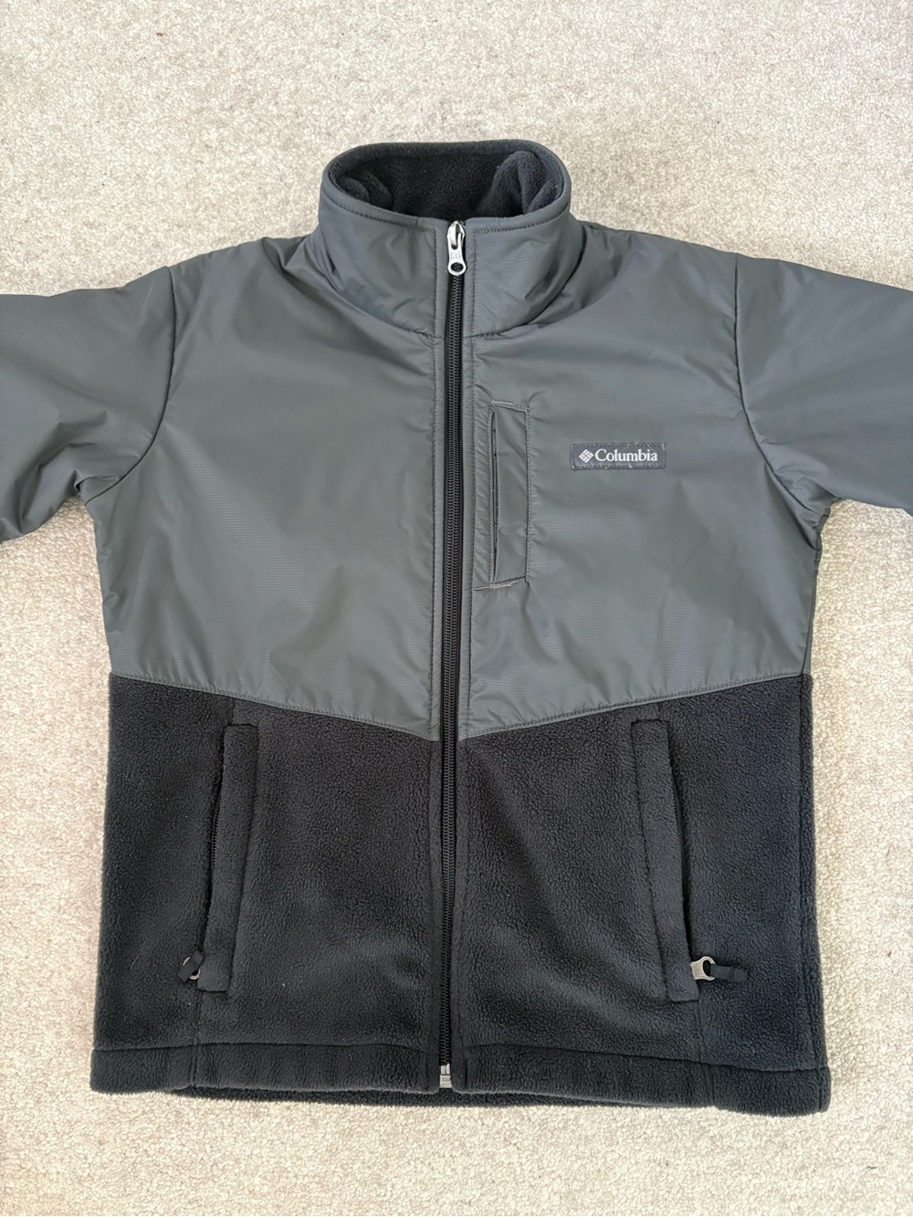 Columbia Boys Two-Tone Gray and Black Fleece Jacket Size Small